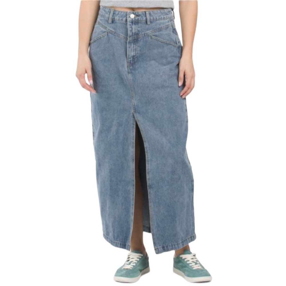 REVERIEE NWT Women’s Blue Front Yoke‎ Denim Maxi Skirt  Sz L